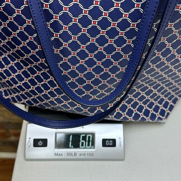 Talbots Printed Saffiano Tote Bag Blue White Red Weave - Picture 15 of 15